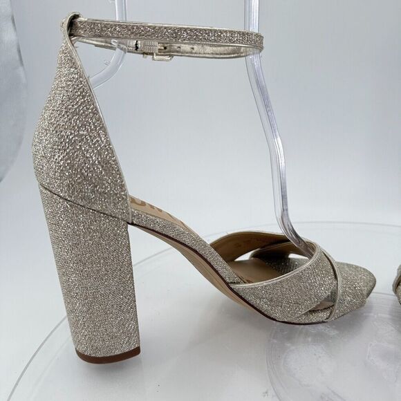 Sam Edelman Womens Yancy Heeled Ankle Strap Sandals Size 10 M Silver Shimmer - Picture 14 of 16